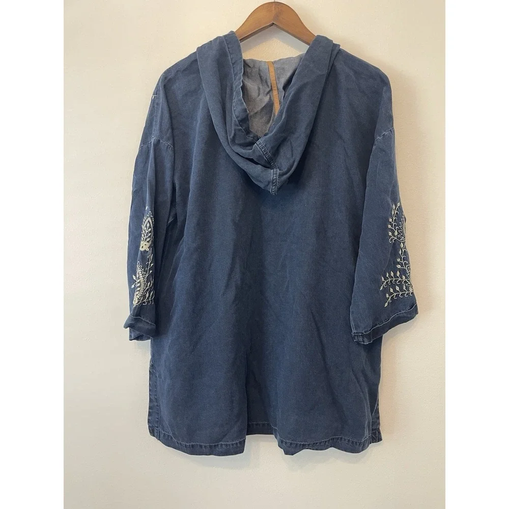NWT Soft Surroundings Regio Hooded Denim Tunic Top XL Embroidered Boho Spring - Picture 2 of 9